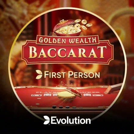 Table Games logo of First Person Golden Wealth Baccarat from Evolution at Instant Casino